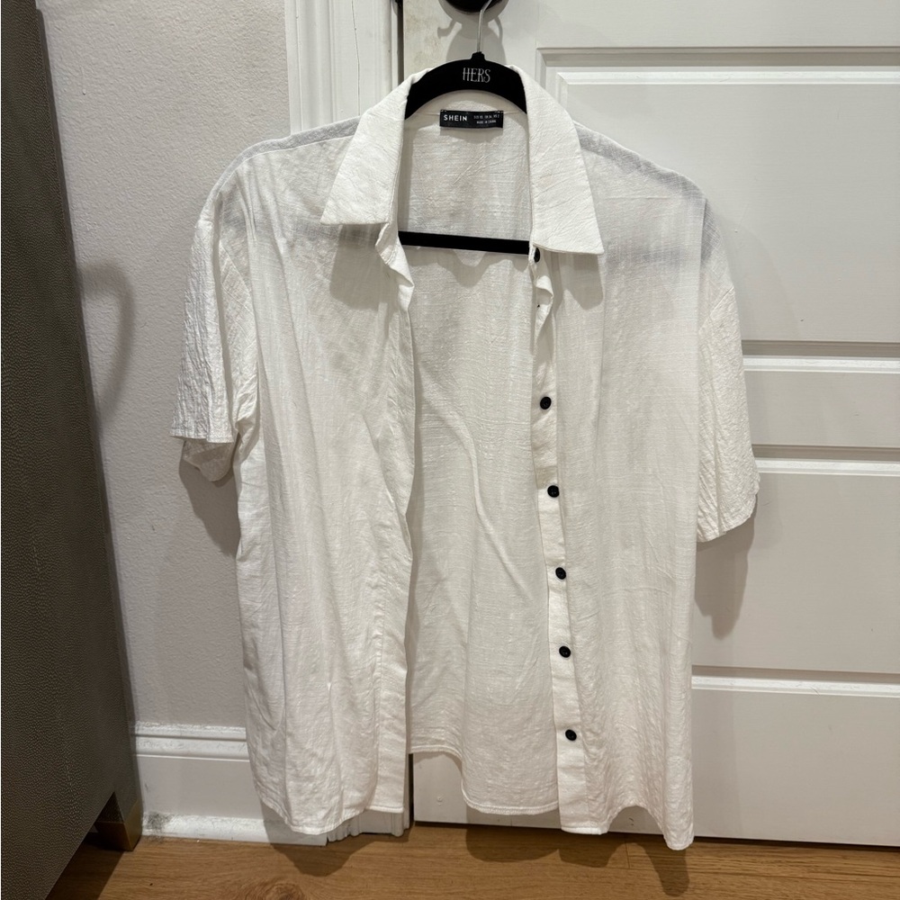 SHEIN White linen button down shirt